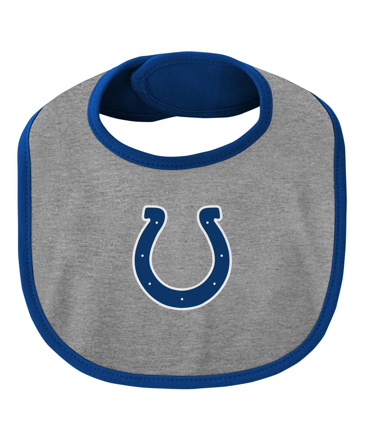 Outerstuff Newborn & Infant Royal/gray Indianapolis Colts Little Champ Three-piece Bodysuit Bib & Booties Set In Royal,gray