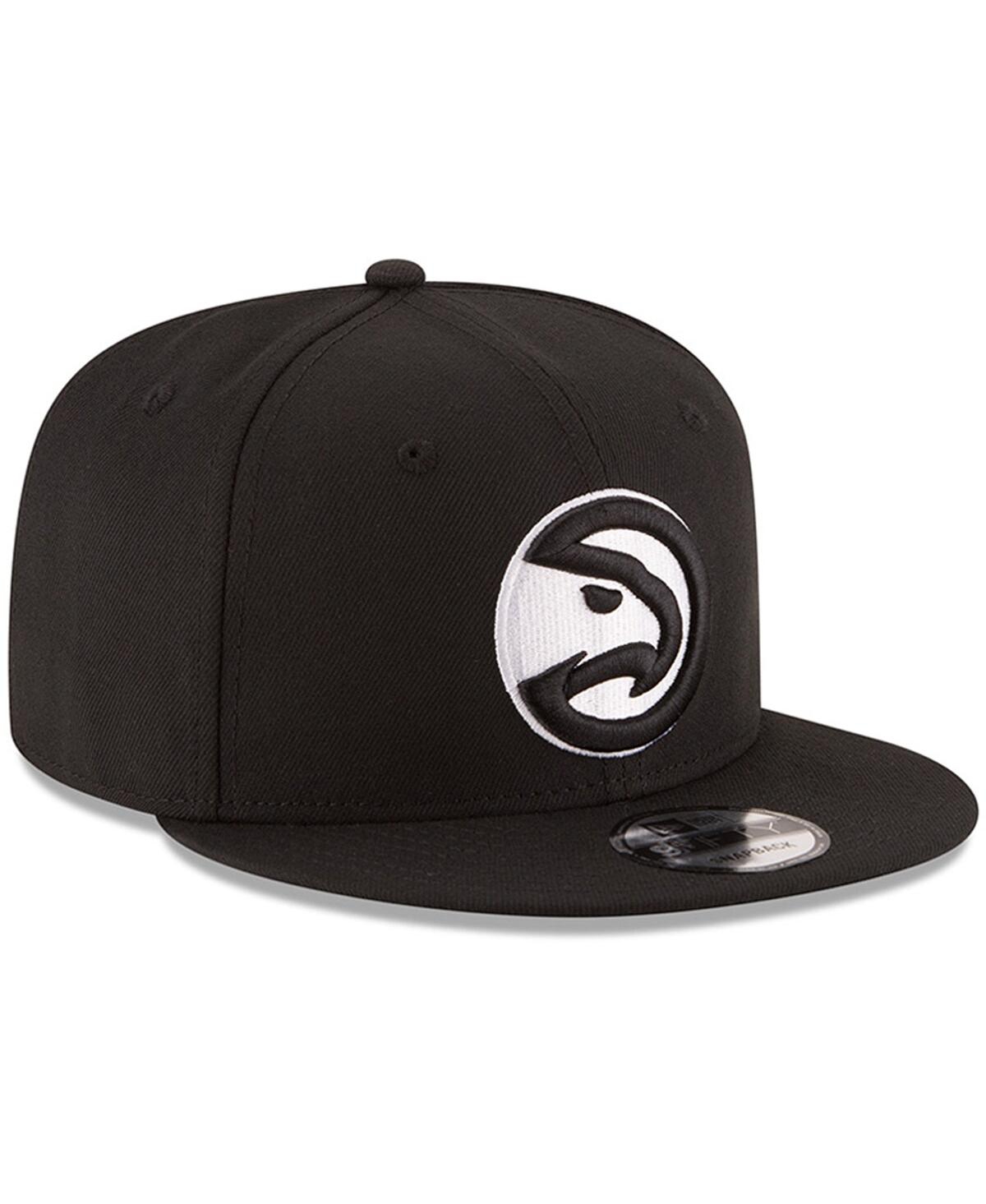 New Era Men's  Black Atlanta Hawks Black And White Logo 9fifty Adjustable Snapback Hat In Black