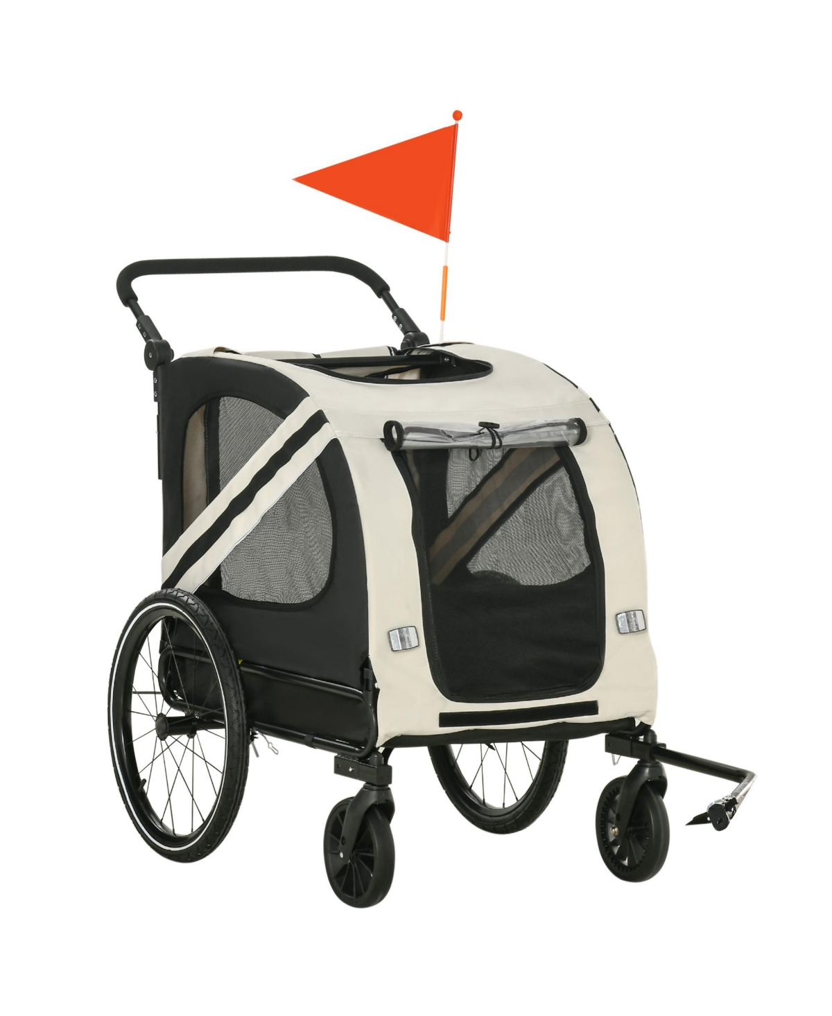 2-In-1 Dog Bike Trailer Pet Stroller with Universal Wheel Reflector Flag Grey - White