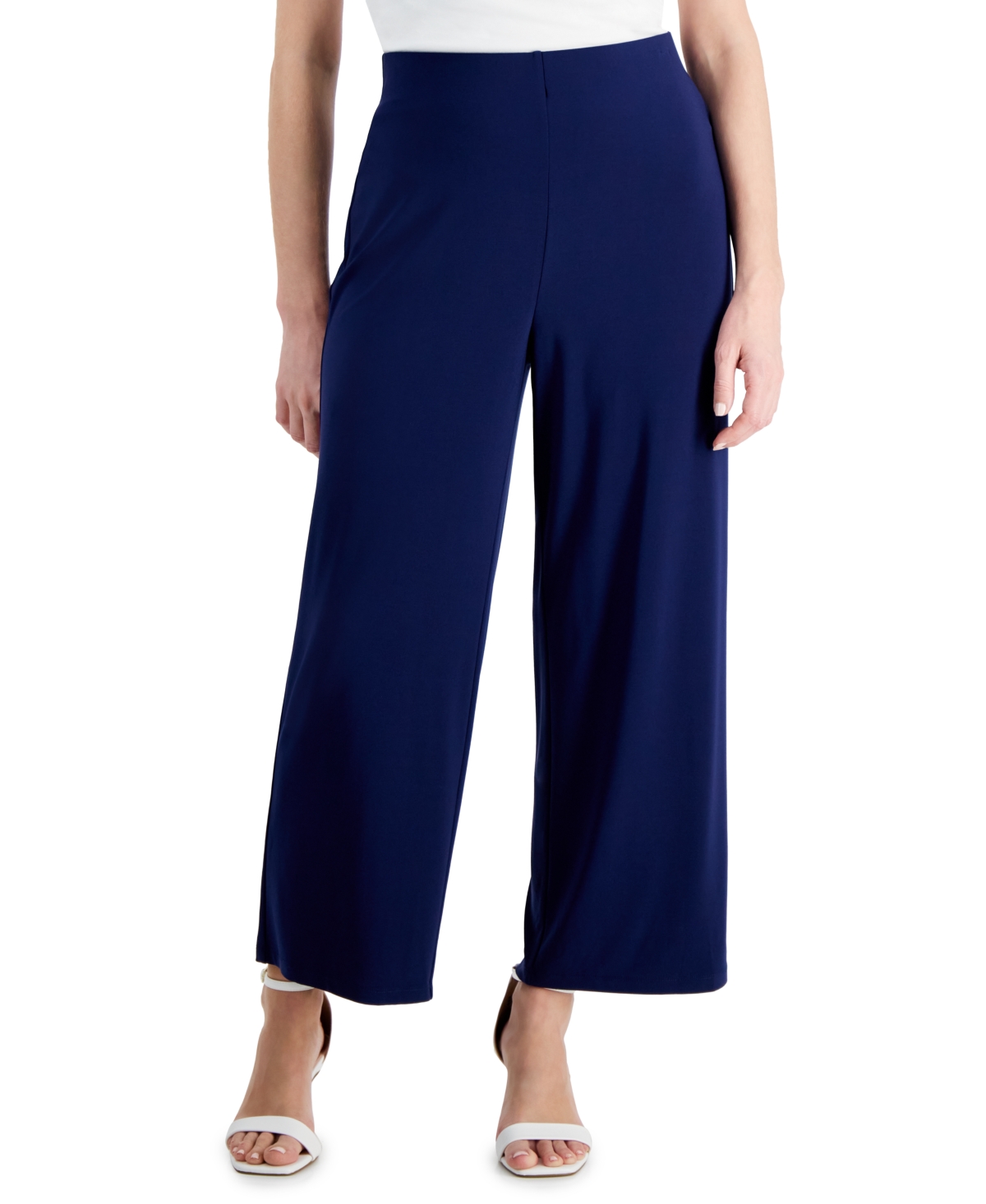 Shop Ak Anne Klein Petite Mid Rise Pull-on Cropped Wide Leg Pants In Distant Mountain