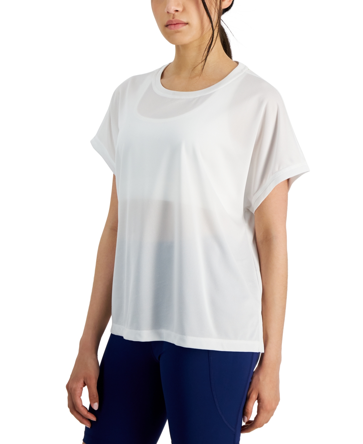 Shop Id Ideology Women's Birdseye-mesh Dolman-sleeve Top, Created For Macy's In Bright White