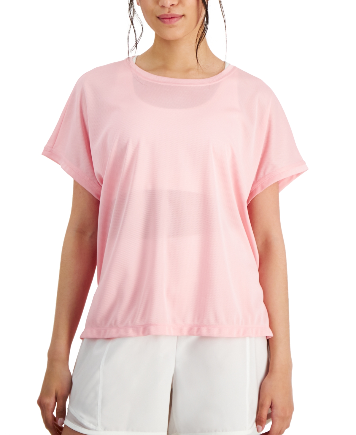 Shop Id Ideology Women's Birdseye-mesh Dolman-sleeve Top, Created For Macy's In Pink Icing