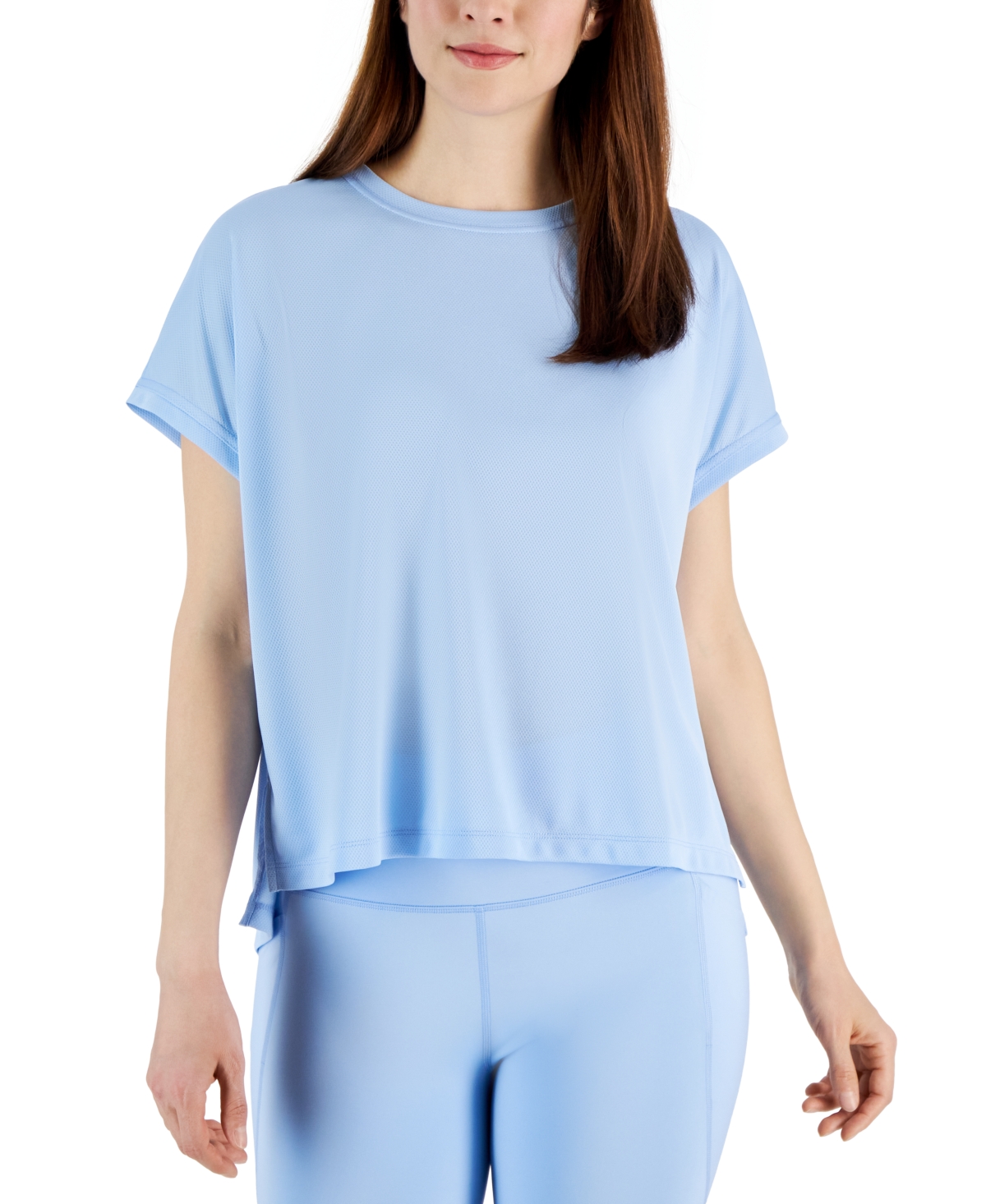 Shop Id Ideology Women's Birdseye-mesh Dolman-sleeve Top, Created For Macy's In Skysail Blue