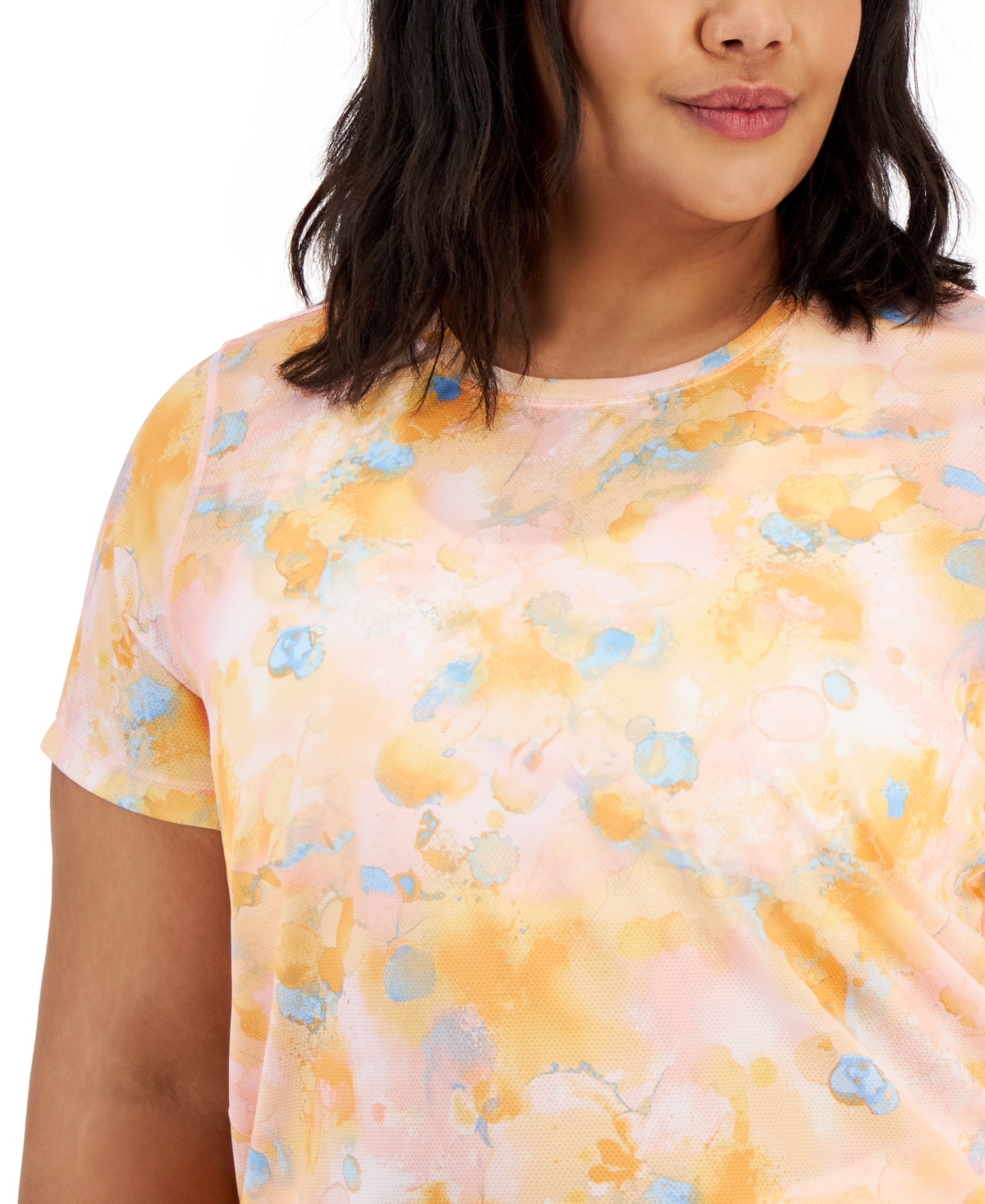 Id Ideology Plus Size Dreamy Bubble-Print Birdseye Mesh Top, Created for Macy's
