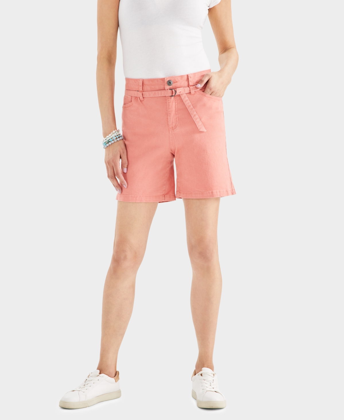 Style & Co Women's High-Rise Belted Cuffed Denim Shorts, Created for Macy's