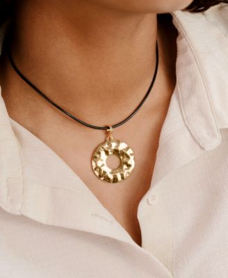Statement 18k Gold Plated Hammered Circle Cord Necklace