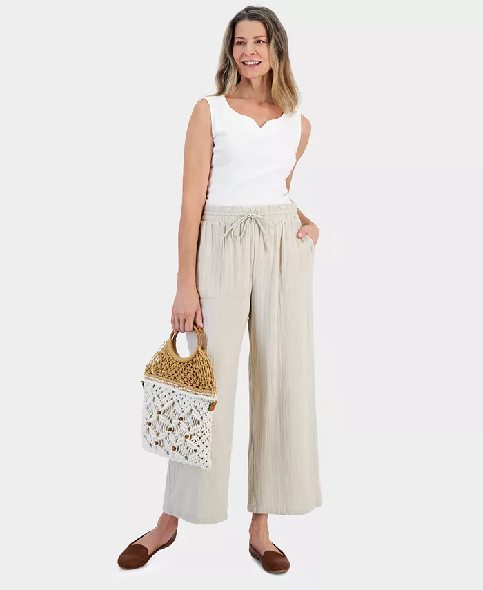 Petite Gauze Wide-Leg Pull-On Pants - thumbnail 2