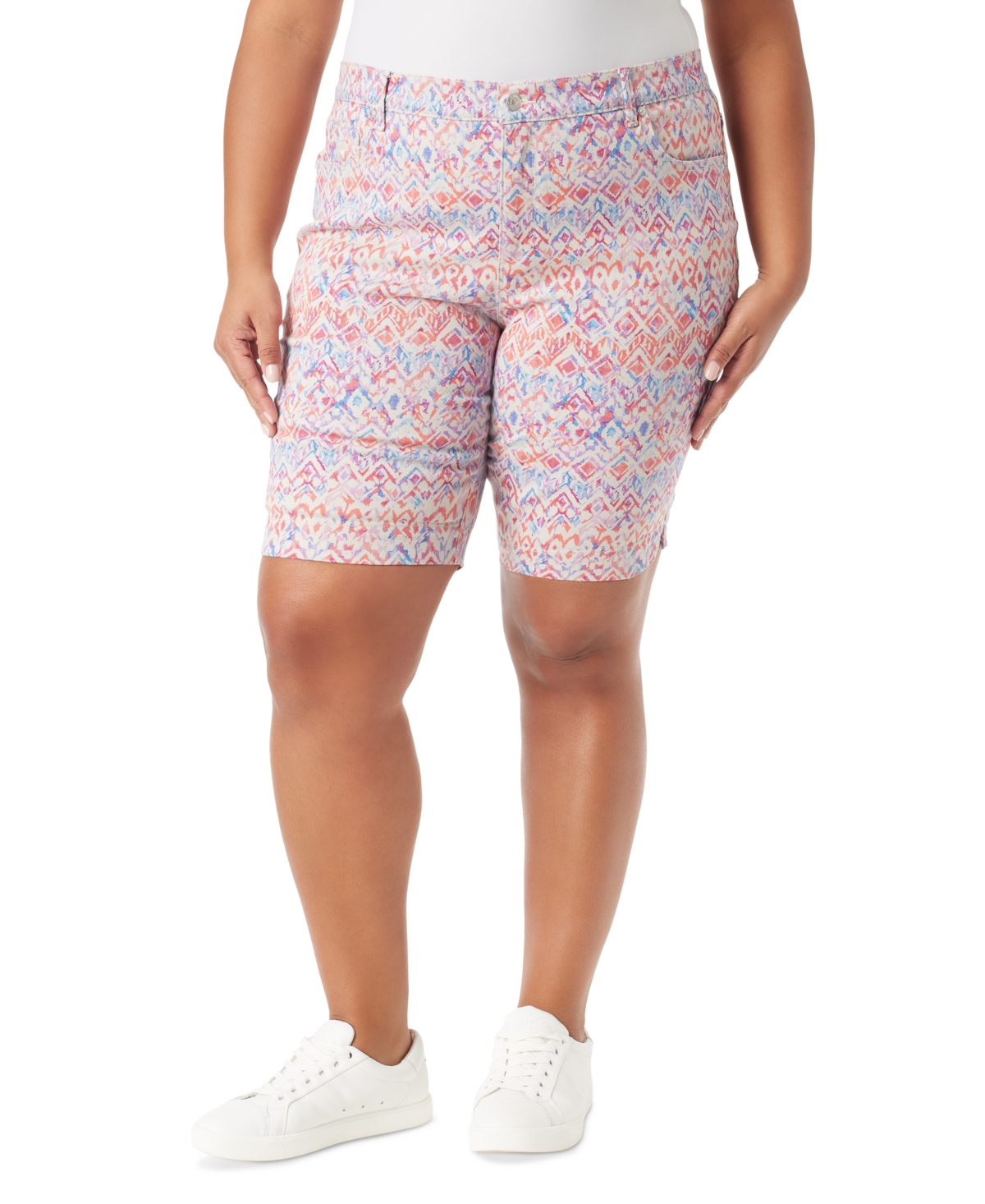 Plus Size Amanda Printed Denim Bermuda Shorts - Stonewood