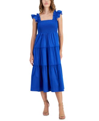 Anne Klein - Women's Smocked Ruffle-Sleeve Tiered Dress