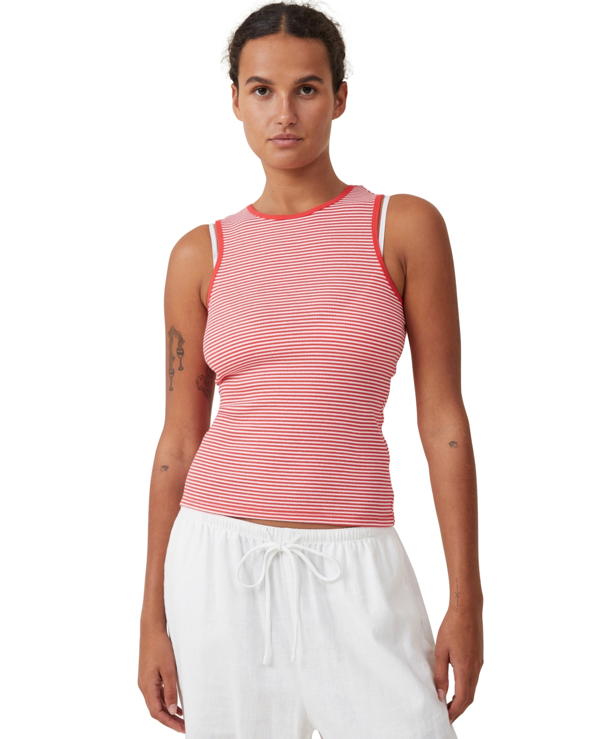 Women's The One Rib Racer Tank Top - White/Fiery Red