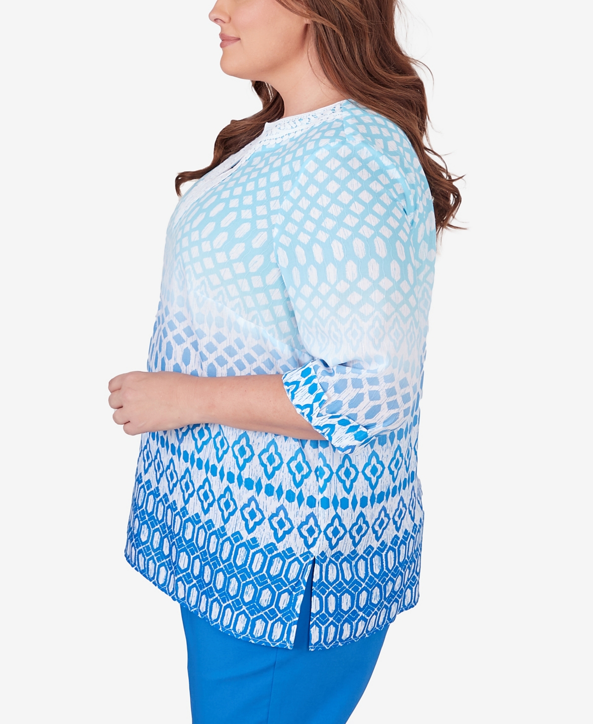 Alfred Dunner Plus Size Neptune Beach Ombre Diamond Print Tunic Top