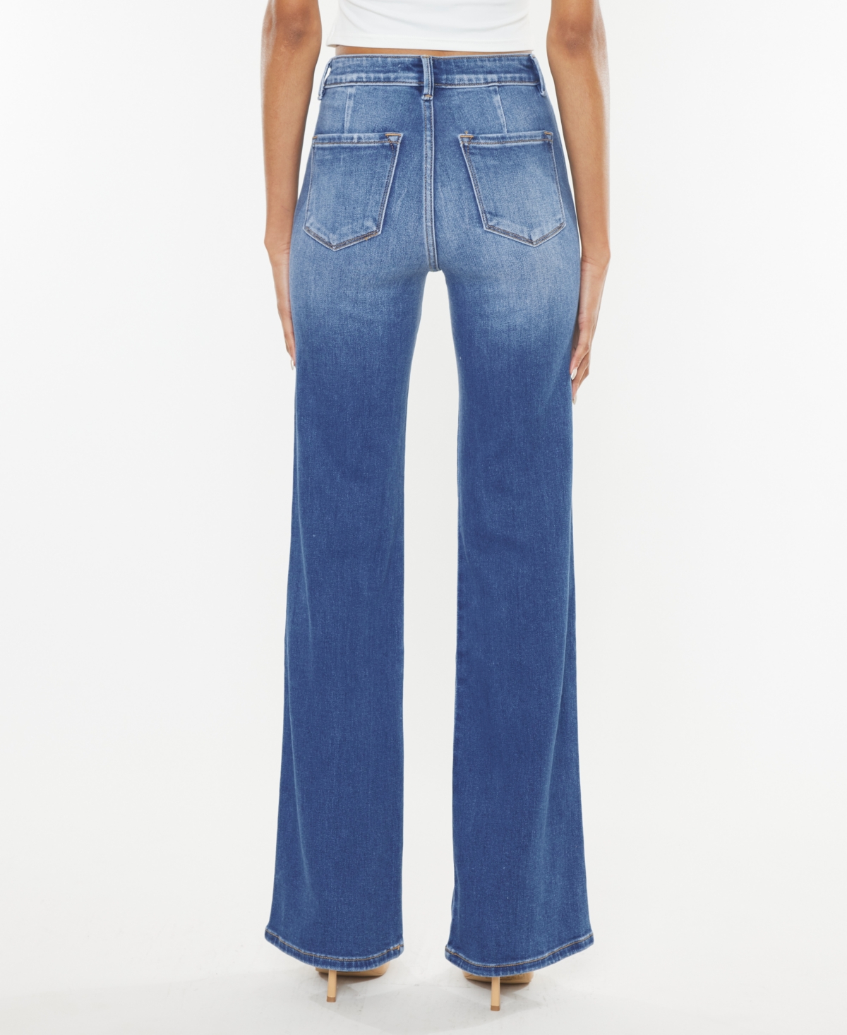 Shop Kancan Women's Ultra High Rise Distressed 90s Flare Jeans In Medium Denim