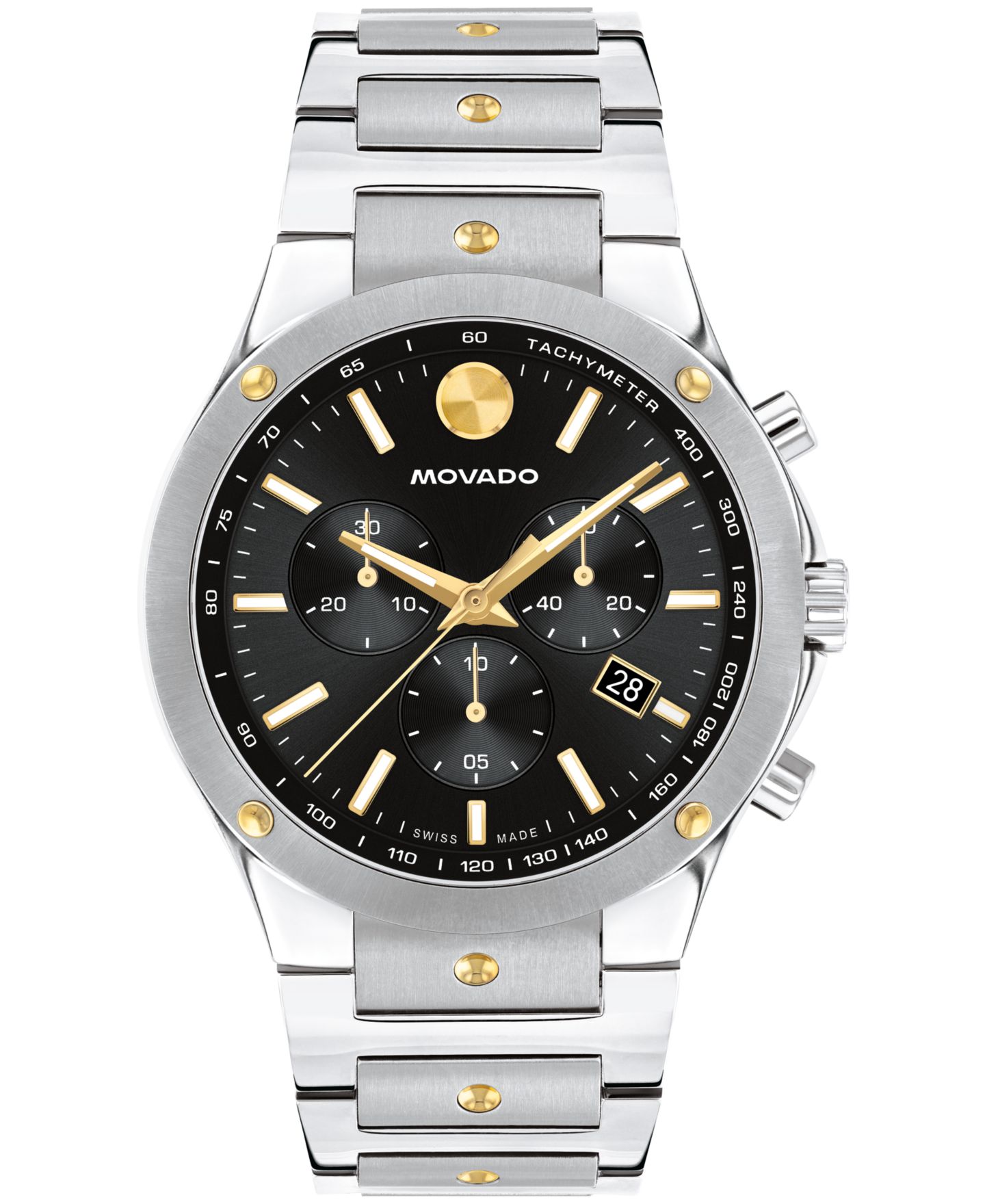 Мужские часы Movado SE Swiss Quartz Chrono, двухцветные, жёлтое PVD-покрытие, 42 мм — фото 1