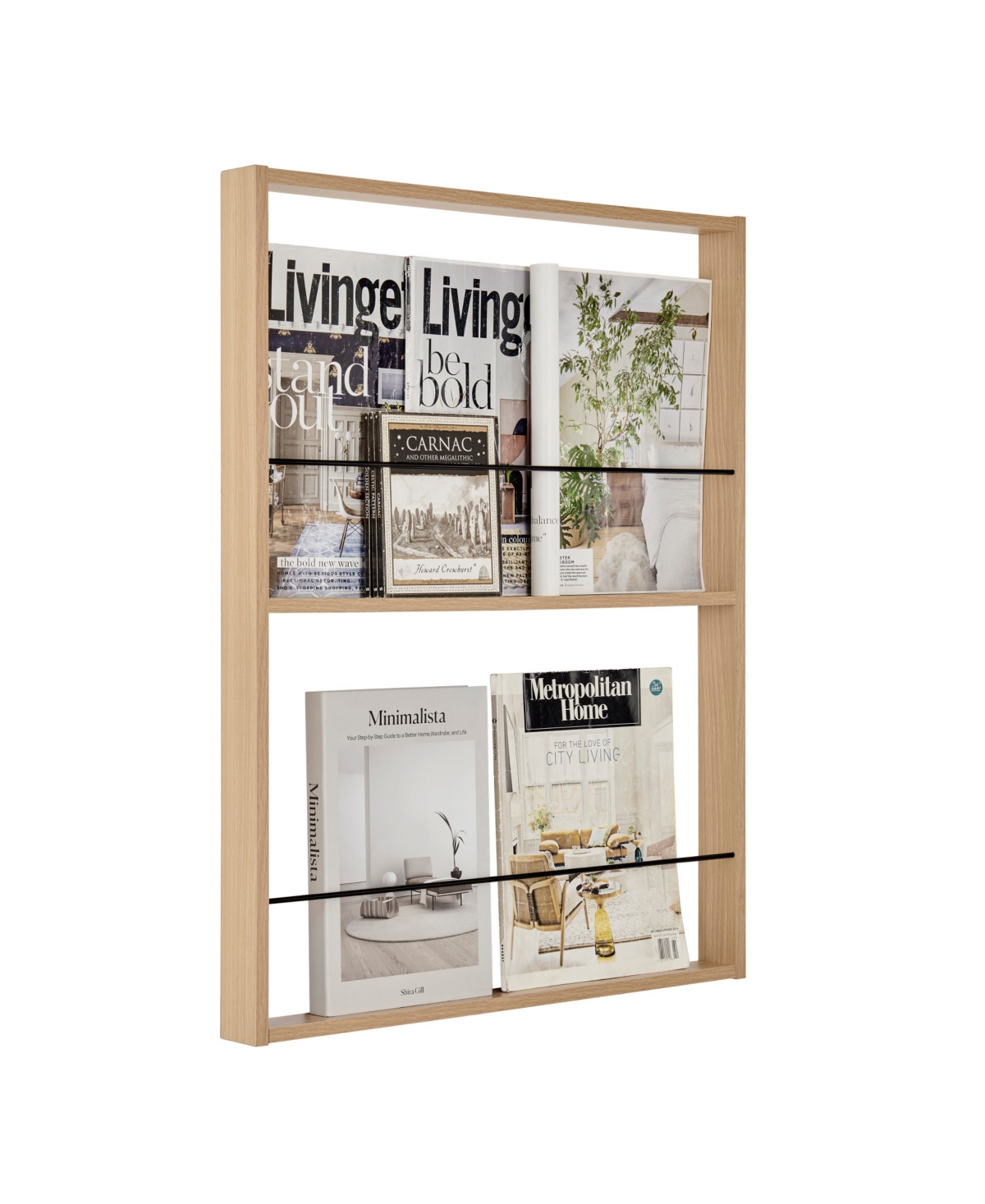 Danya B Steiner Square Modern 2-tier Kids Book Or Toy Figure Display Unit Wall Mounted Bookshelf With Contra In Beech