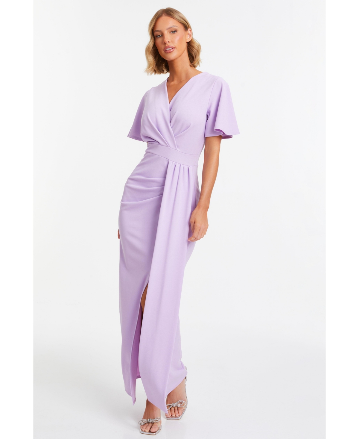 Women's Short Sleeve Wrap Maxi Dress - Purple