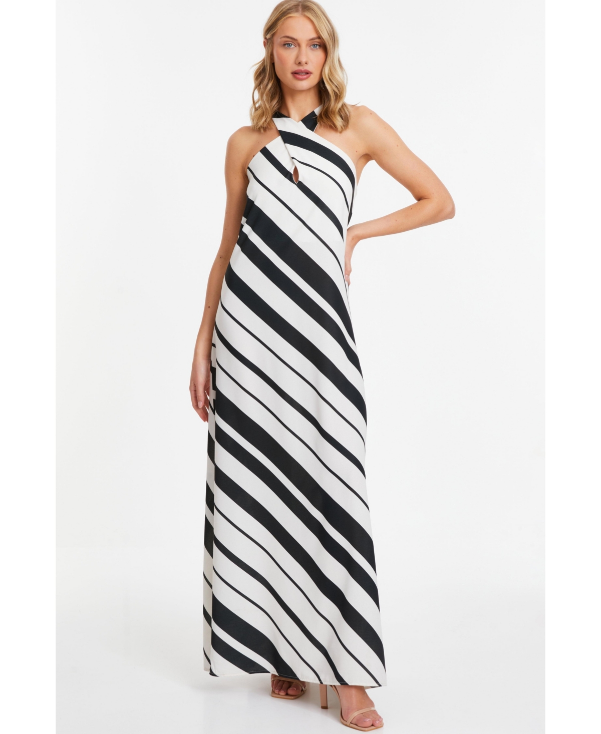 Women's Stripe Halter Neck Maxi Dress - White