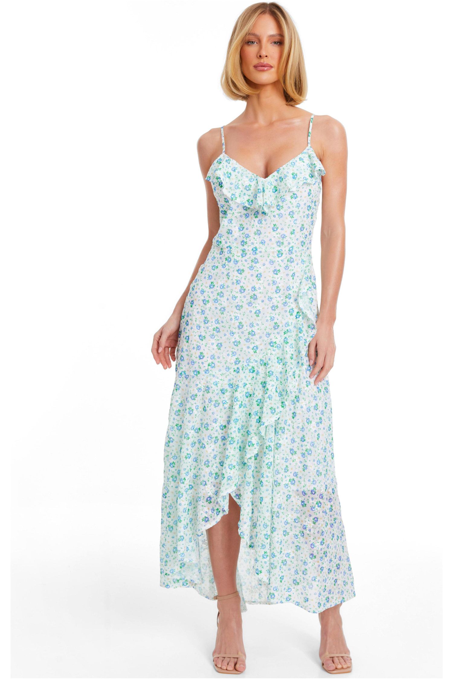 Women's Chiffon Jacquard Strappy Maxi Dress
