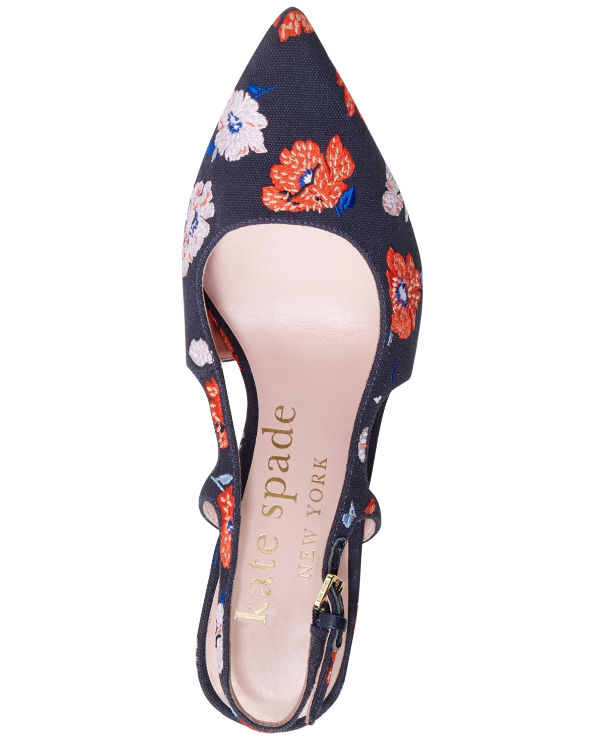 Shop Kate Spade Valerie Pointed-toe Slingback Pumps In Captain Navy Dotty Floral