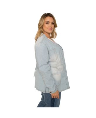 Women's Plus Size Pinstripe Denim Collarless Jacket