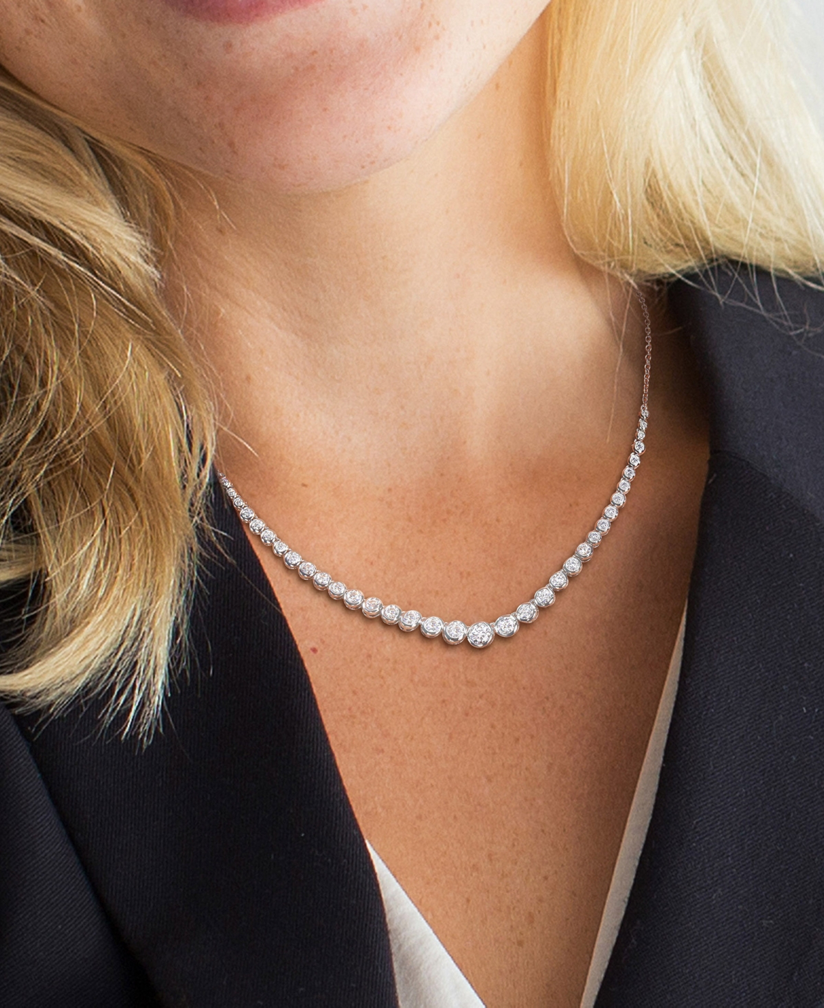 Macy's Moissanite Graduated Bezel 17" Tennis Necklace (4-5/8 Ct. T.w.) In Sterling Silver In Moissanite