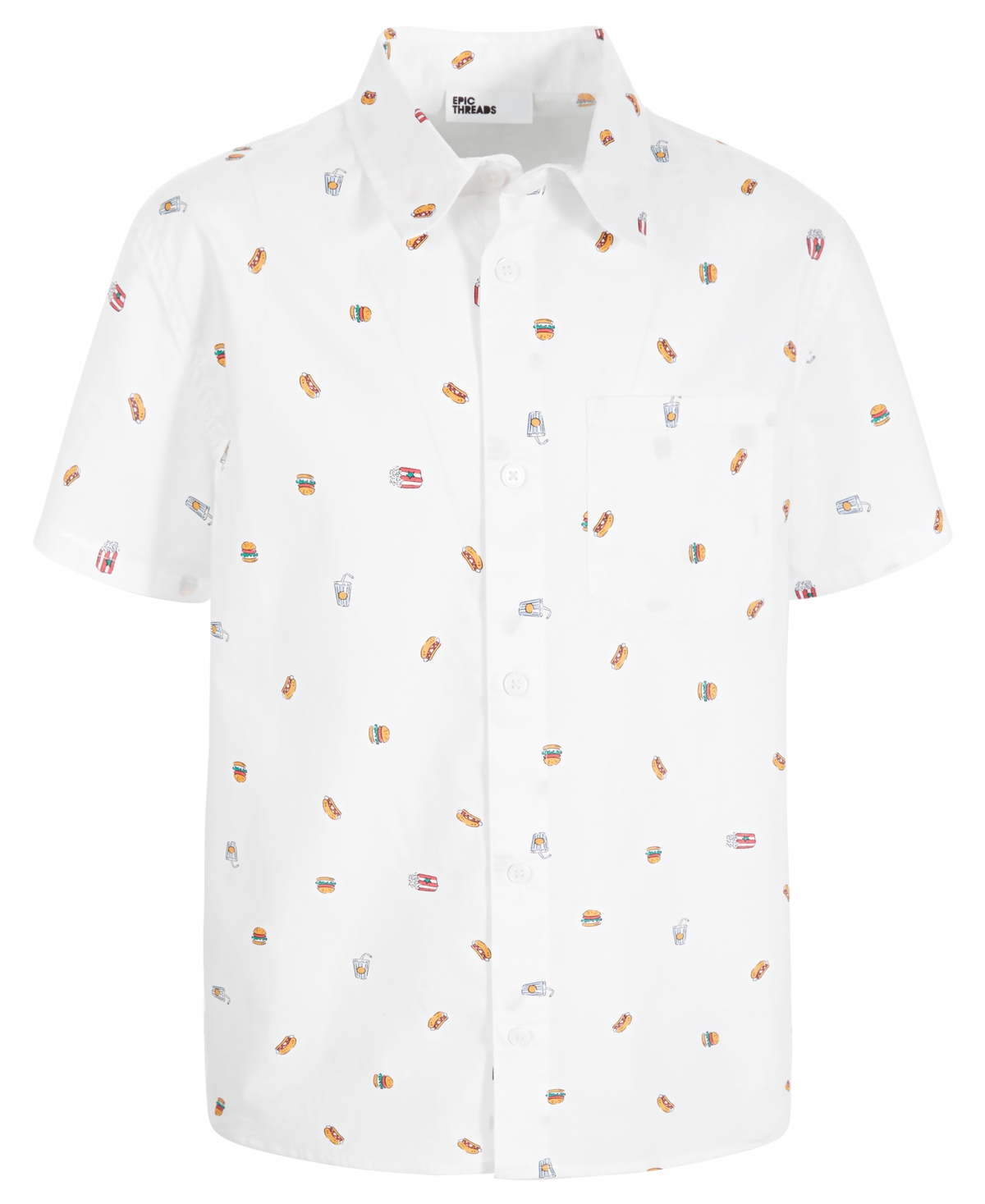 Shop Epic Threads Big Boys Short-sleeve Cotton Foodie Icon-print Shirt, Created For Macy's In Bright White