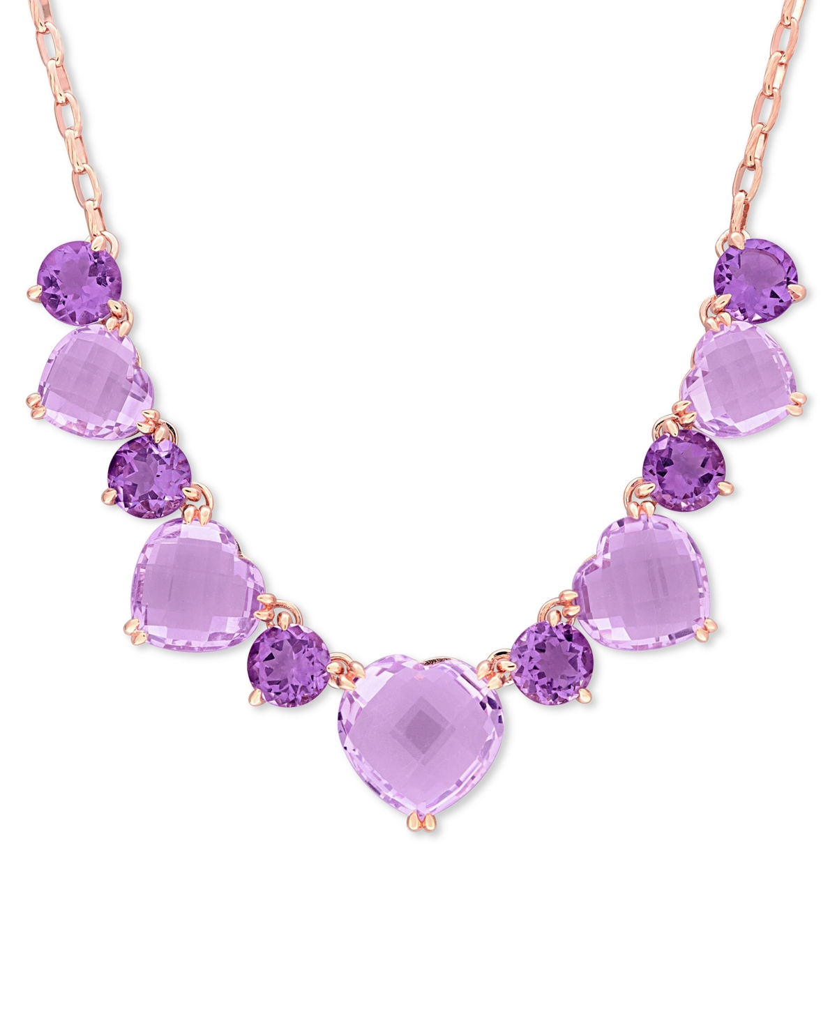 Pink & Purple Amethyst Heart & Round 17" Collar Necklace (37-1/2 ct. t.w.) in Rose-Plated Sterling Silver - Amethyst