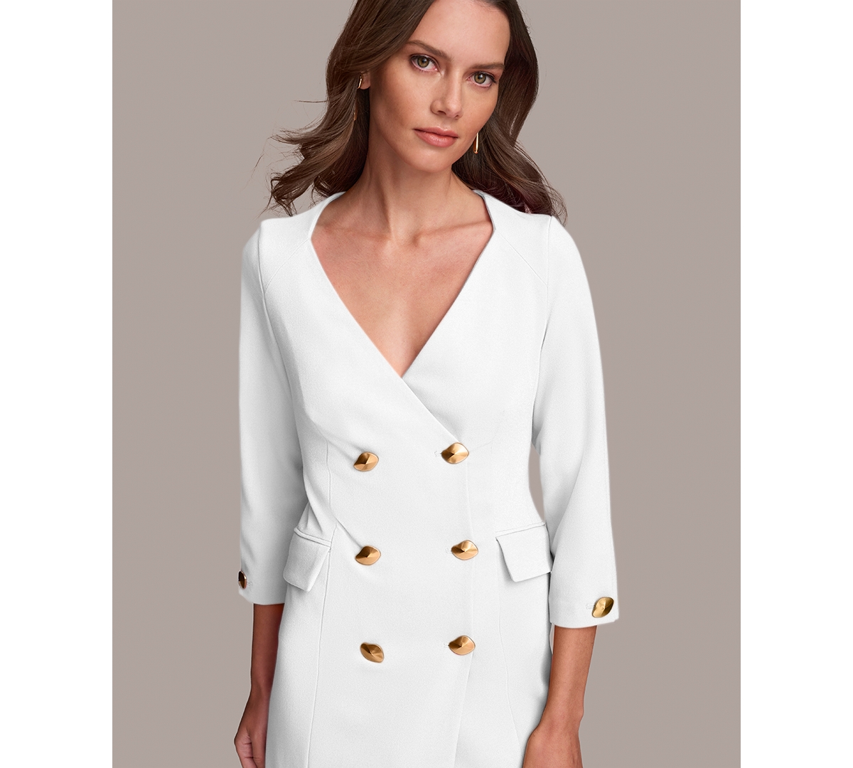 Shop Donna Karan Women's 3/4-sleeve Double-breasted Blazer Dress In Cream