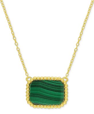 Macy's - Malachite Beaded Frame 18" Pendant Necklace in Yellow-Plated Sterling Silver