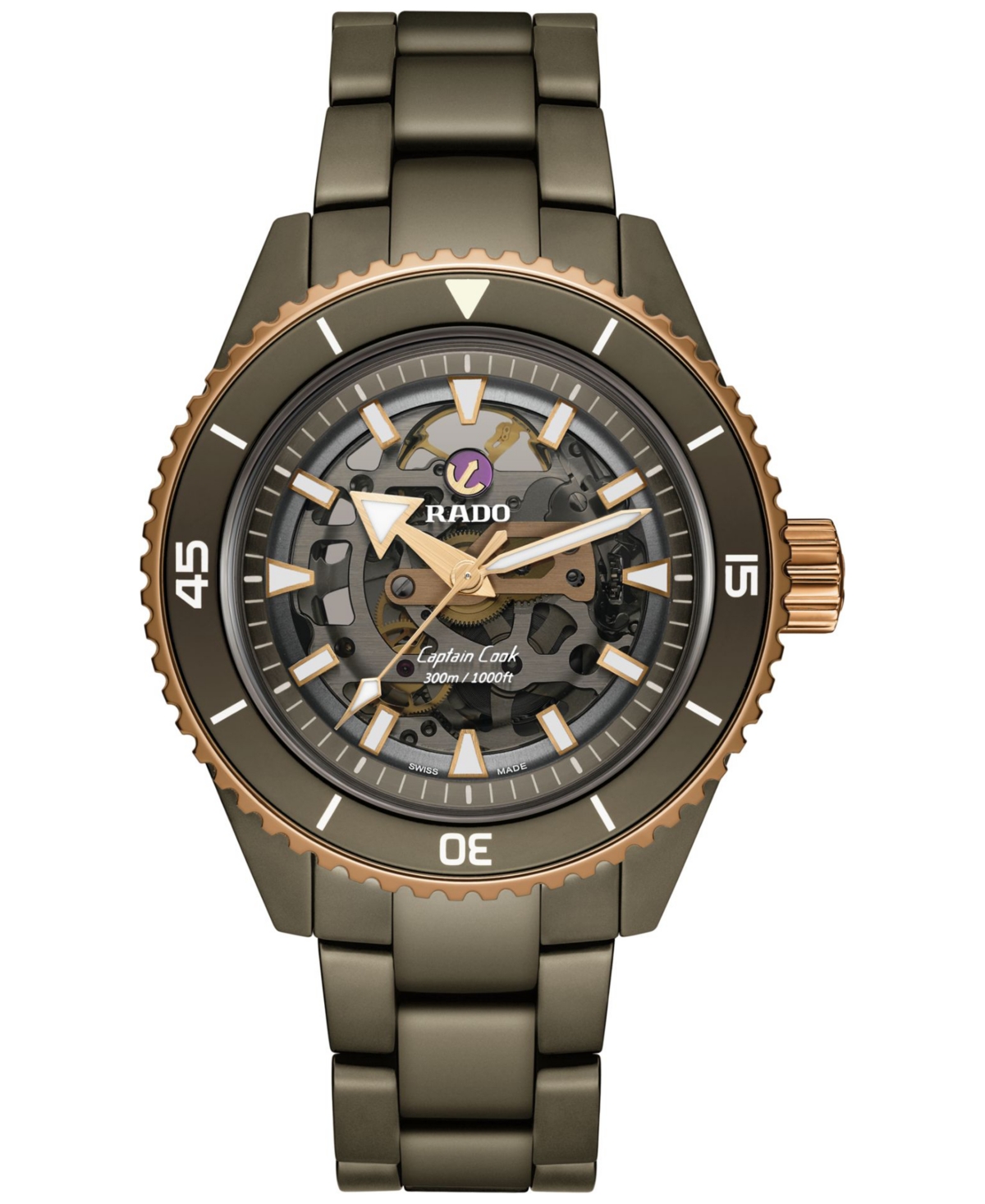 Rado Men's Swiss Automatic Captain Cook Green High-Tech Ceramic Bracelet Watch 43mm