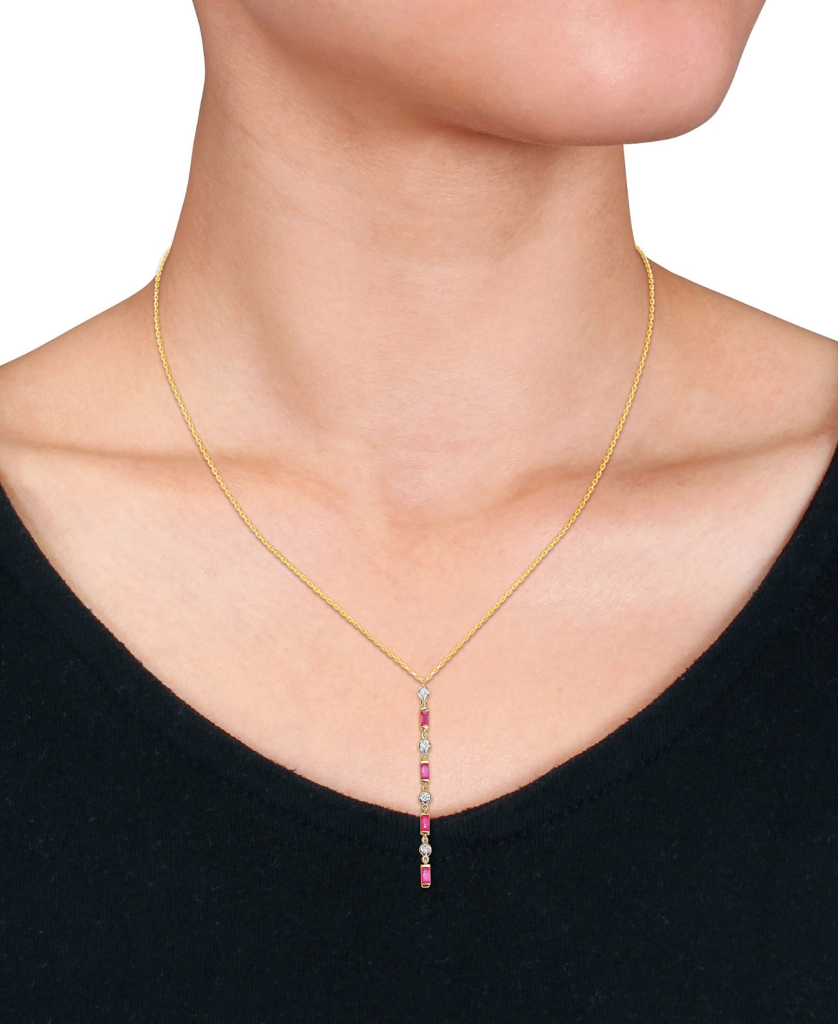 MACY'S RUBY (5/8 CT. T.W.) & DIAMOND (1/5 CT. T.W.) LARIAT NECKLACE IN 10K GOLD, 16-1/2" + 1" EXTENDER 