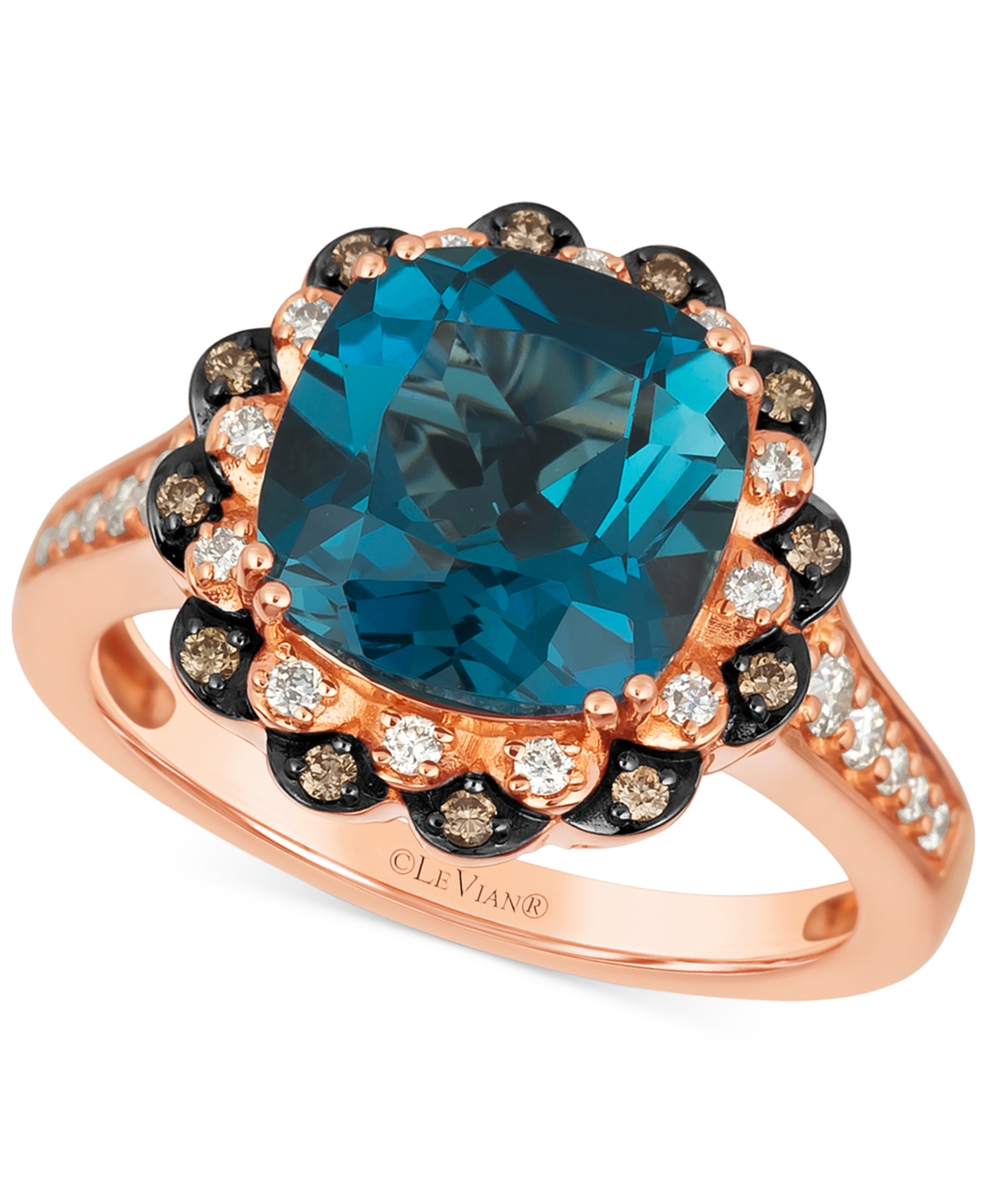 Le Vian Deep Sea Blue Topaz (4-1/2 Ct. T.w.) & Diamond (1/3 Ct. T.w.) Double Halo Ring In 14k Rose Gold In K Rg