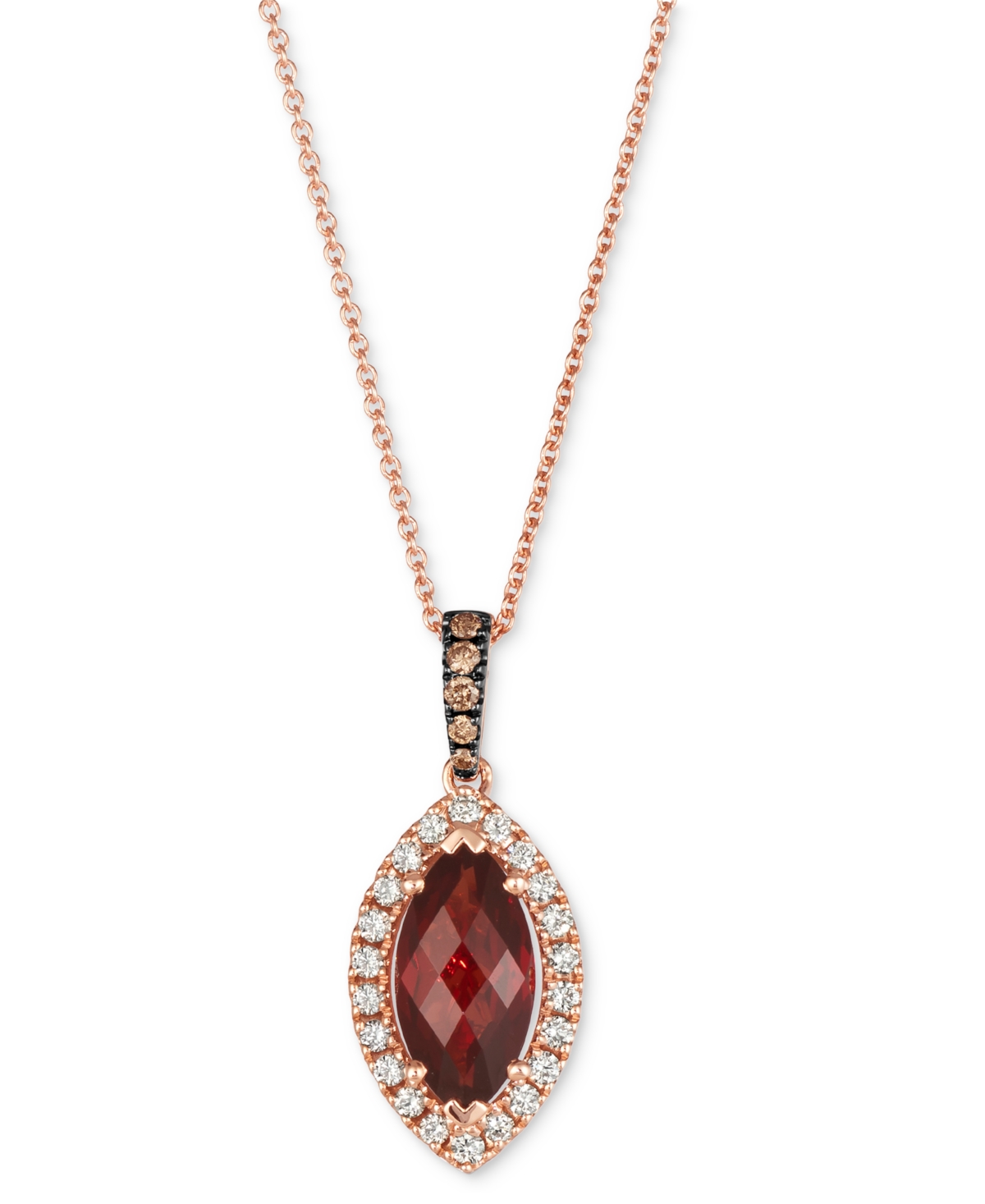 Pomegranate Garnet (2-1/4 ct. t.w.) & Diamond (1/3 ct. t.w.) Marquis Halo Adjustable 20" Pendant Necklace in 14k Rose Gold - K Rg