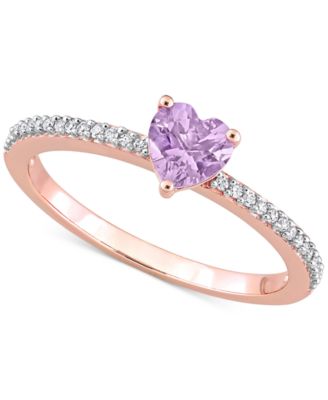 Macy's - Pink Amethyst (3/8 ct. t.w.) & Diamond (1/10 ct. t.w.) Heart Promise Ring in 14k Rose Gold