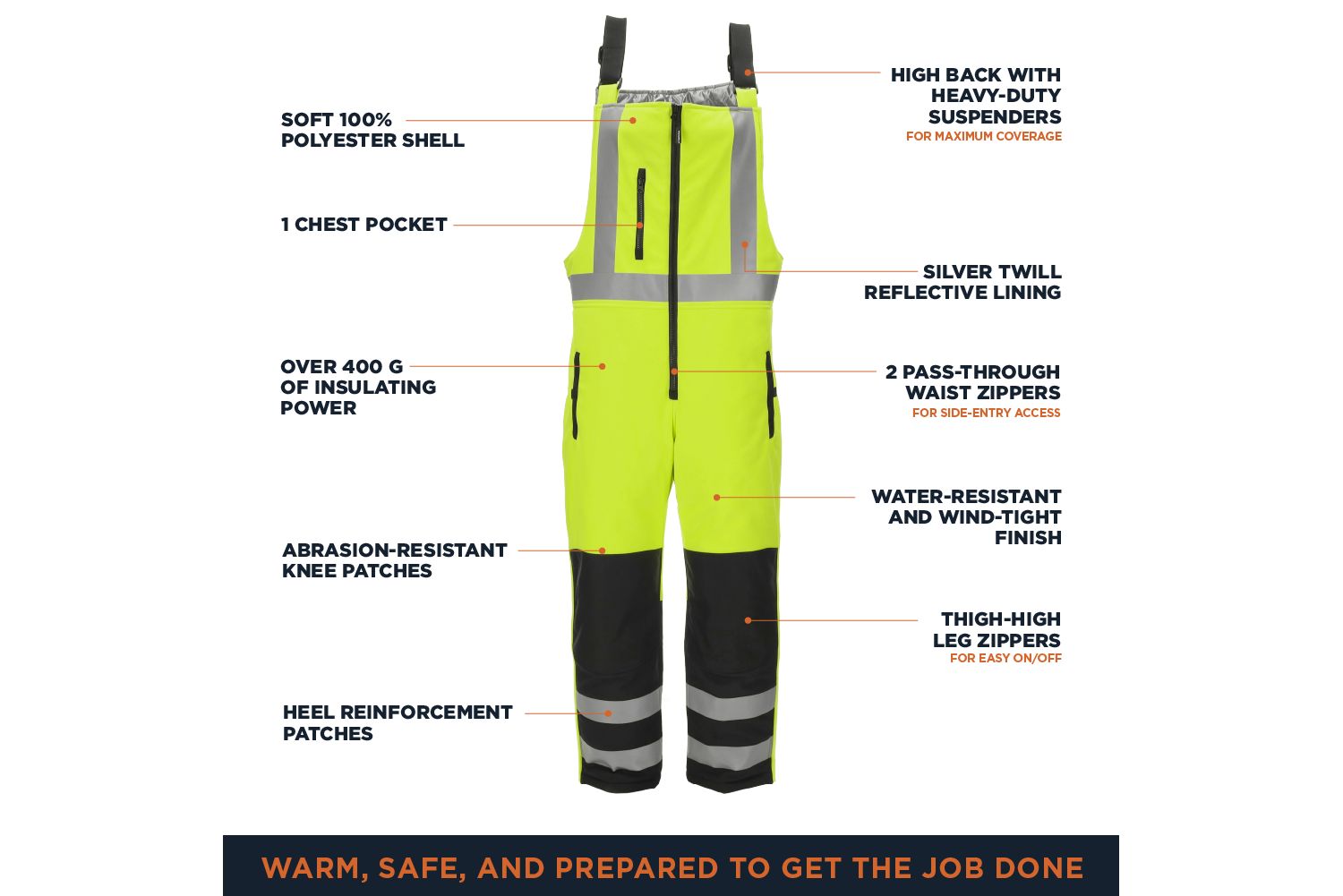 Men's Hi Vis Insulated Softshell High-Bib Overalls, -20&deg;F (-29&deg;C)