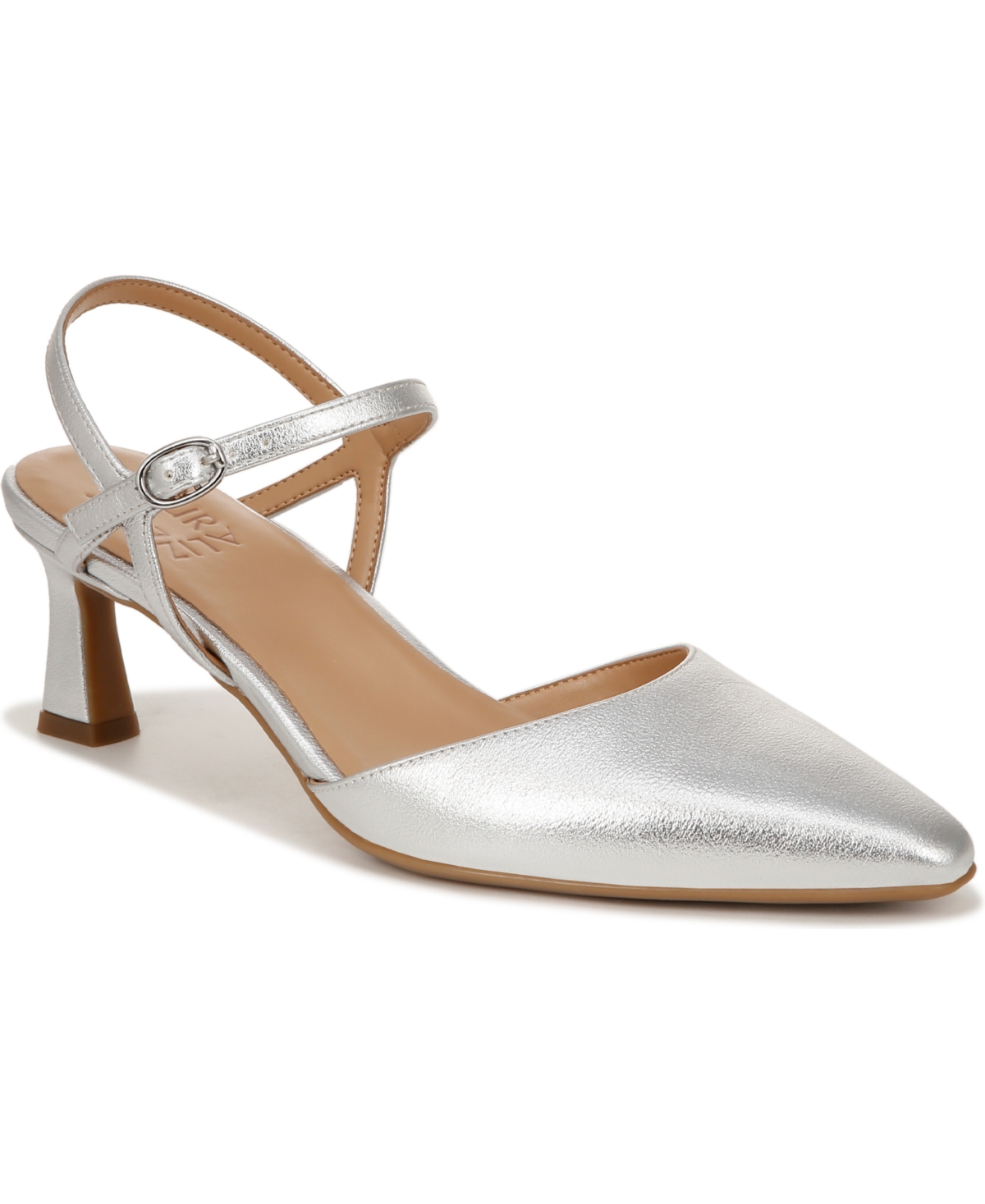 Shop Naturalizer Tara Ankle Strap Pumps In Silver Faux Leather
