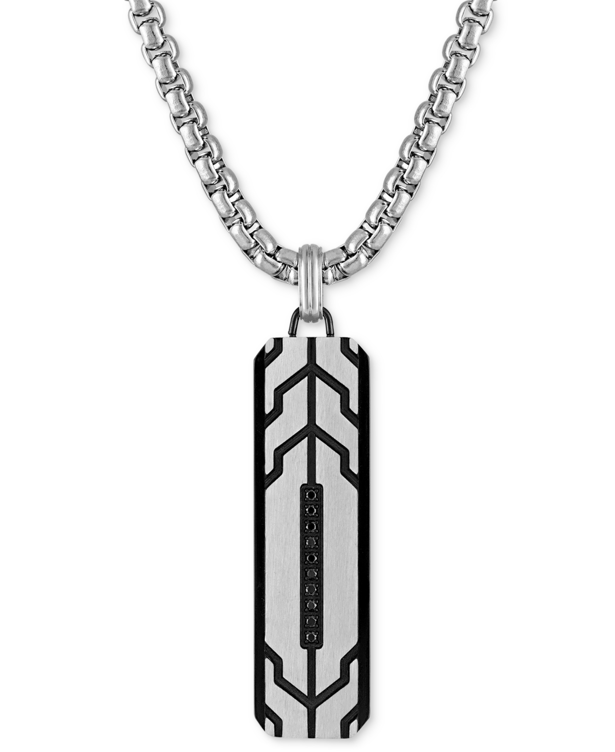 Esquire Men's Jewelry Black Diamond Dog Tag 22" Pendant Necklace In Stainless Steel & Black Ion-plate, Created For Macy's