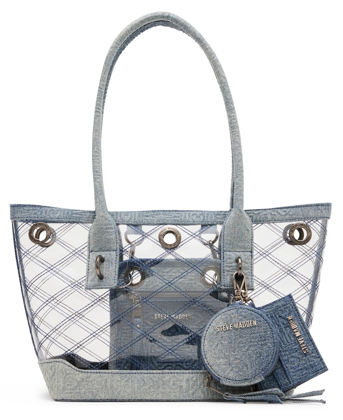 Cameron Clear Tote with Denim Trim - White