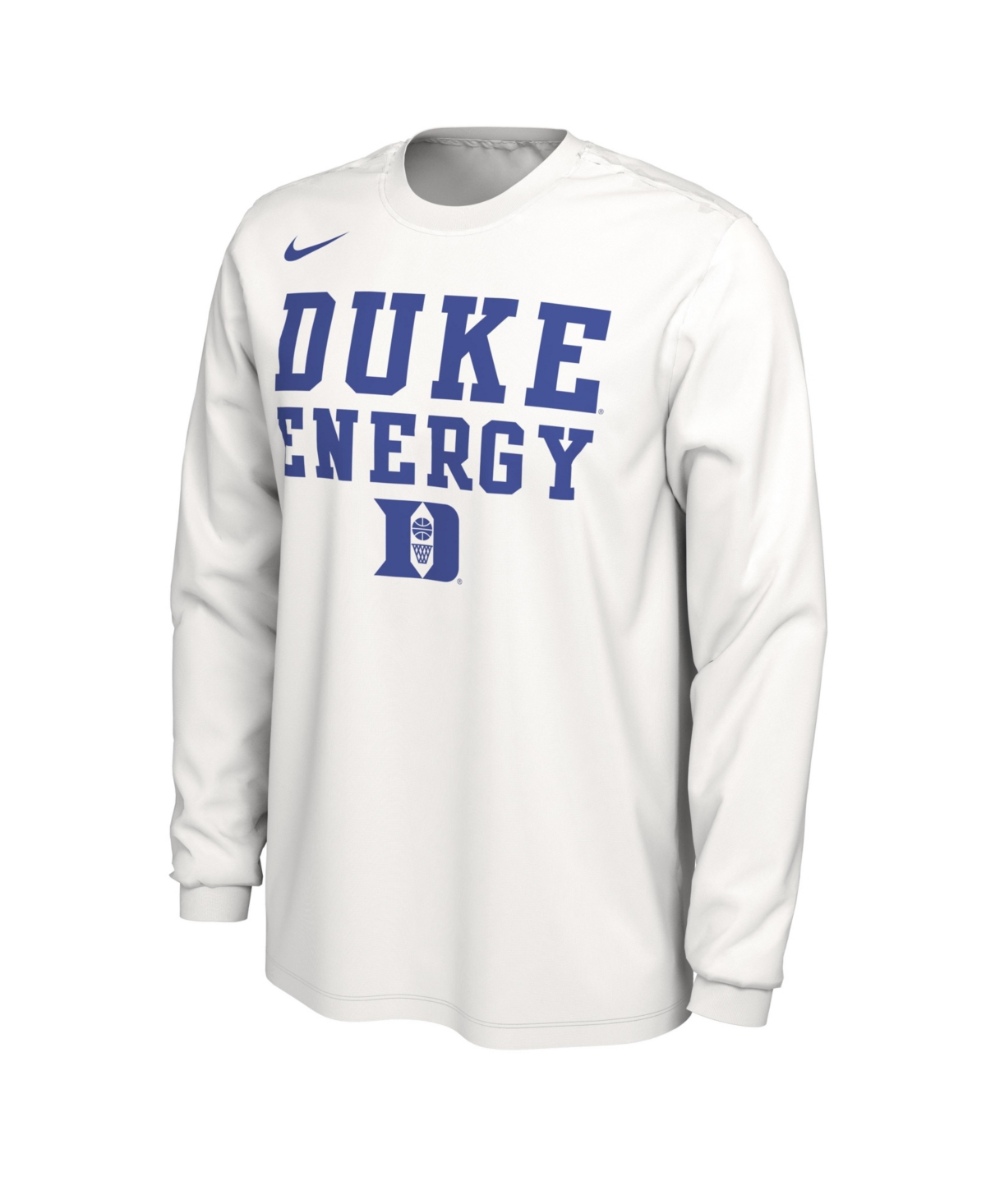 Shop Nike Men's  White Duke Blue Devils 2024 On Court Bench Long Sleeve T-shirt