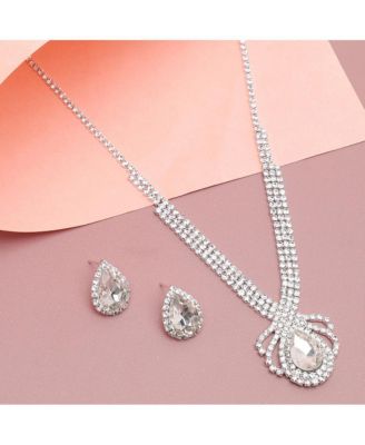 Women's Silver Bling Cluster Necklace And Earrings (Set Of 2)