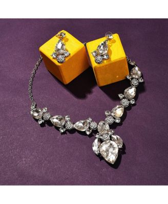 Women's Silver Stone Teardrop Necklace And Earrings (Set Of 2)