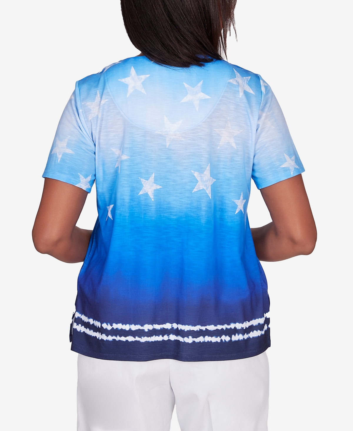 Alfred Dunner Petite All American Tie Dye Stars Short Sleeve Top