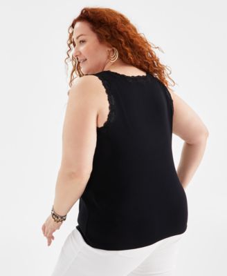 Plus Size Lace-Trimmed Tank Top, Exclusively at Macy's