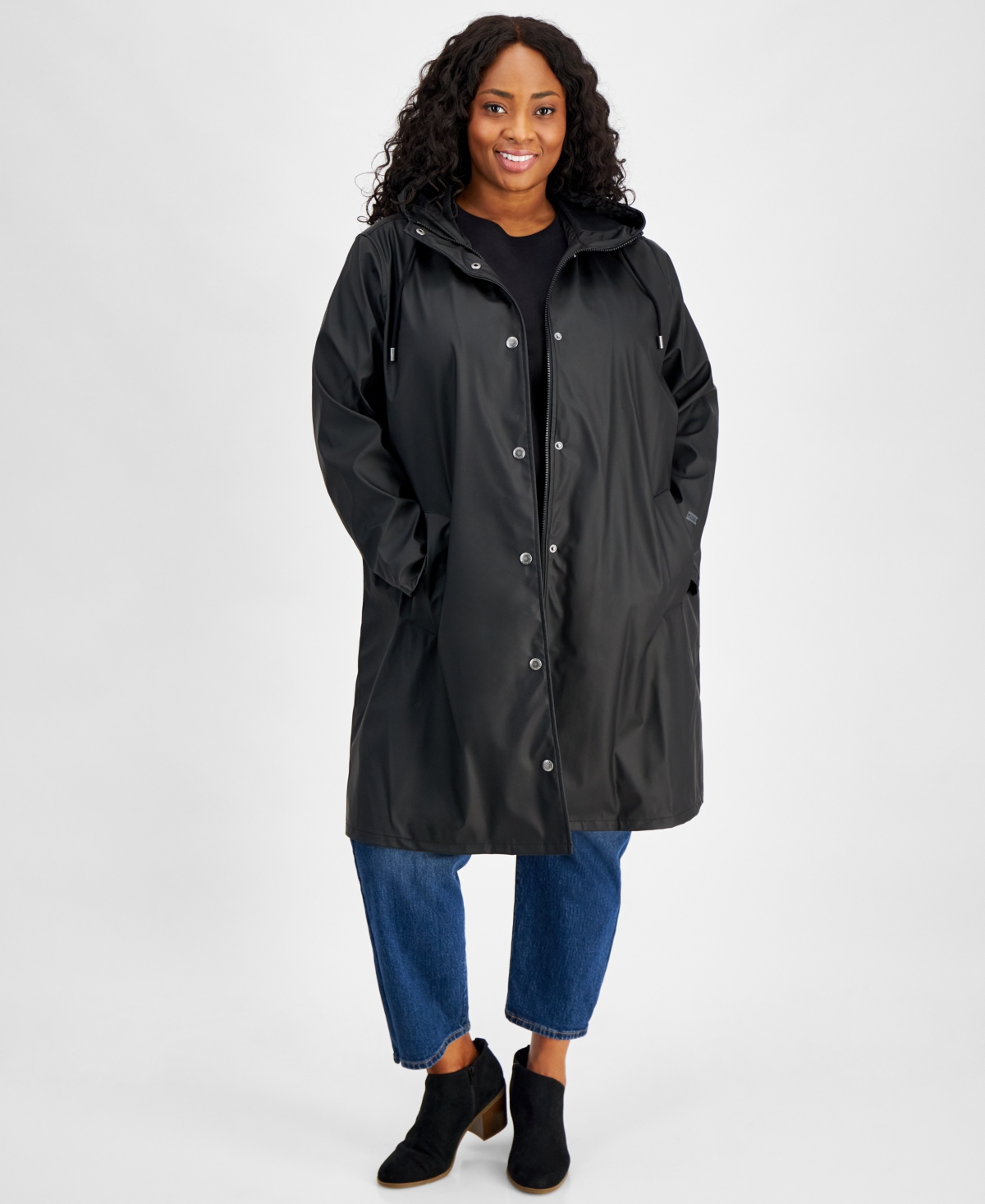 Shop Levi's Plus Size Hooded Long-sleeve Zip-front Coat In Black