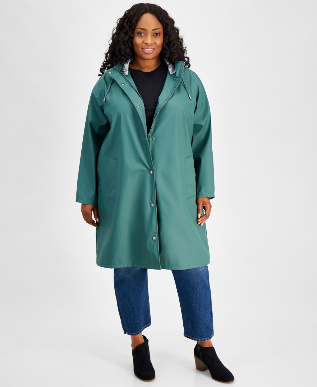 Shop Levi's Plus Size Hooded Long-sleeve Zip-front Coat In Dark Forest