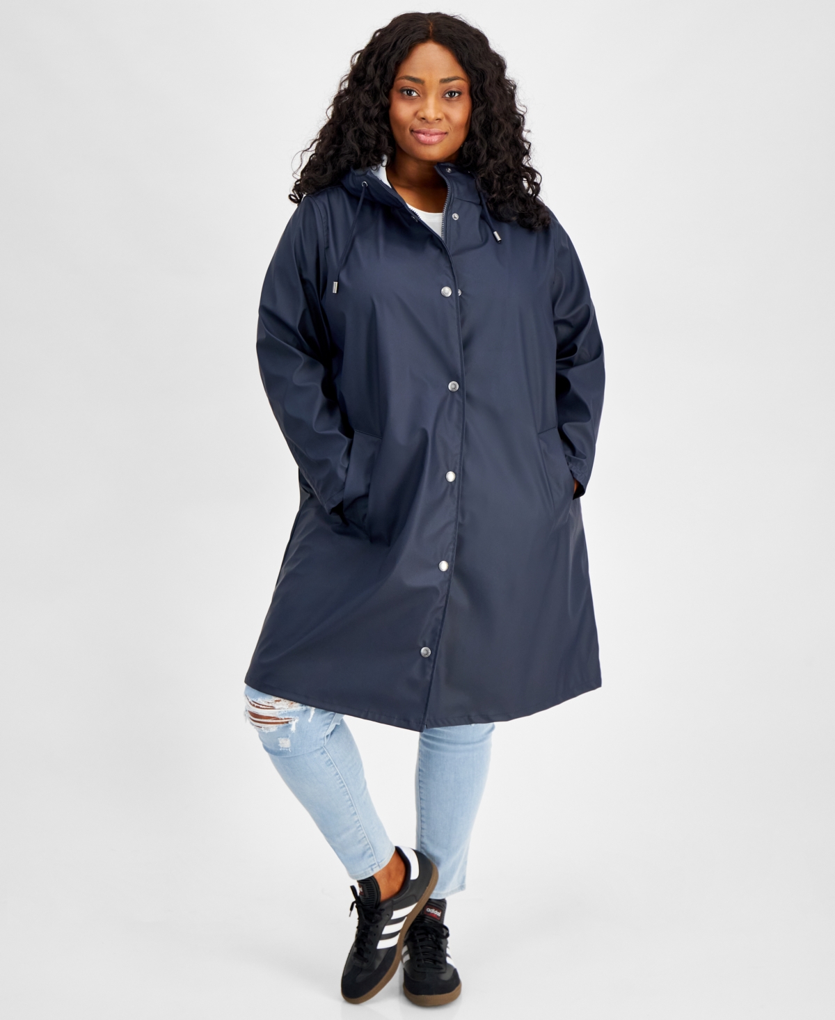 Shop Levi's Plus Size Hooded Long-sleeve Zip-front Coat In Navy
