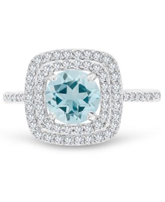 Macy's - Amethyst (1-1/5 ct. t.w.) & Lab-Grown White Sapphire (1/2 ct. t.w.) Square Halo Birthstone Ring in Sterling Silver (Also in Additional Birthstones)