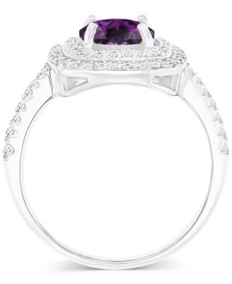 Amethyst (1-1/5 ct. t.w.) & Lab-Grown White Sapphire (1/2 ct. t.w.) Square Halo Birthstone Ring in Sterling Silver (Also in Additional Birthstones)