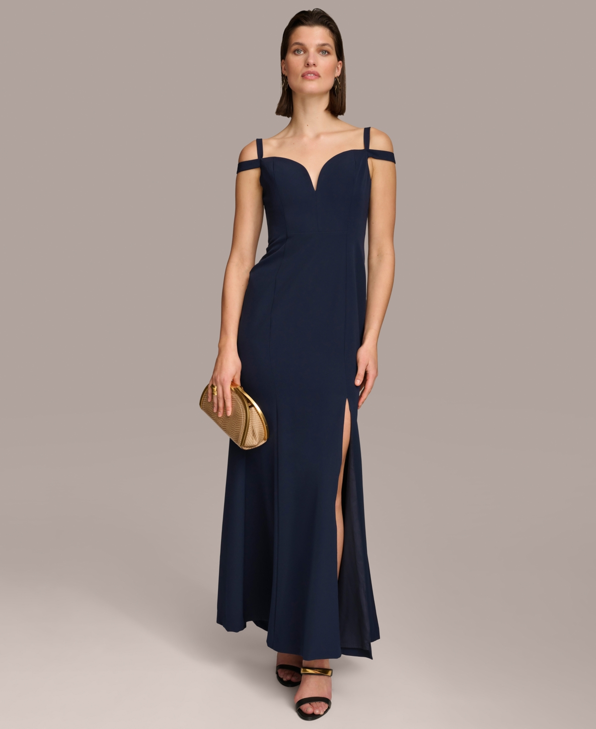 Women's Sweetheart-Neck Cold-Shoulder Gown - Navy