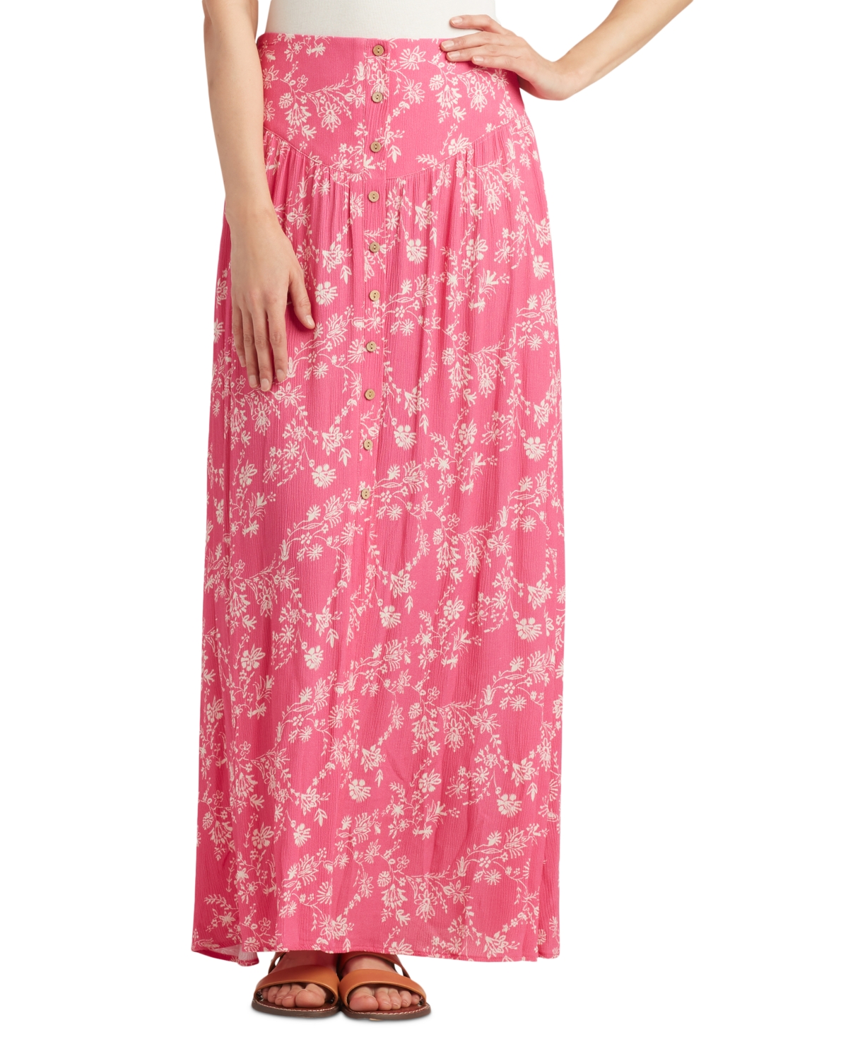 Shop Bcx Juniors' Floral-print Yoked Maxi Skirt In Pat A