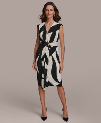 Donna Karan Women s Printed Gathered Sleeveless Midi Dress Macy s